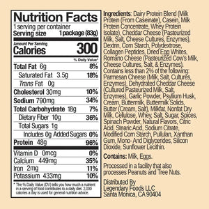 Nutrition facts label and ingredients list on a beige background