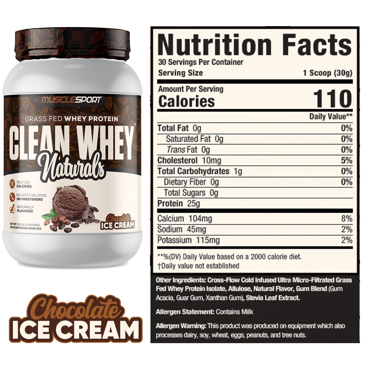 MuscleSport Clean Whey Grass Fed Protein - Bemoxie Supplements