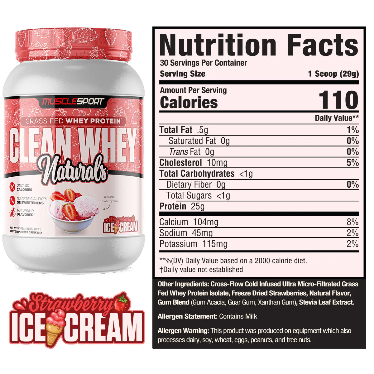 MuscleSport Clean Whey Grass Fed Protein - Bemoxie Supplements