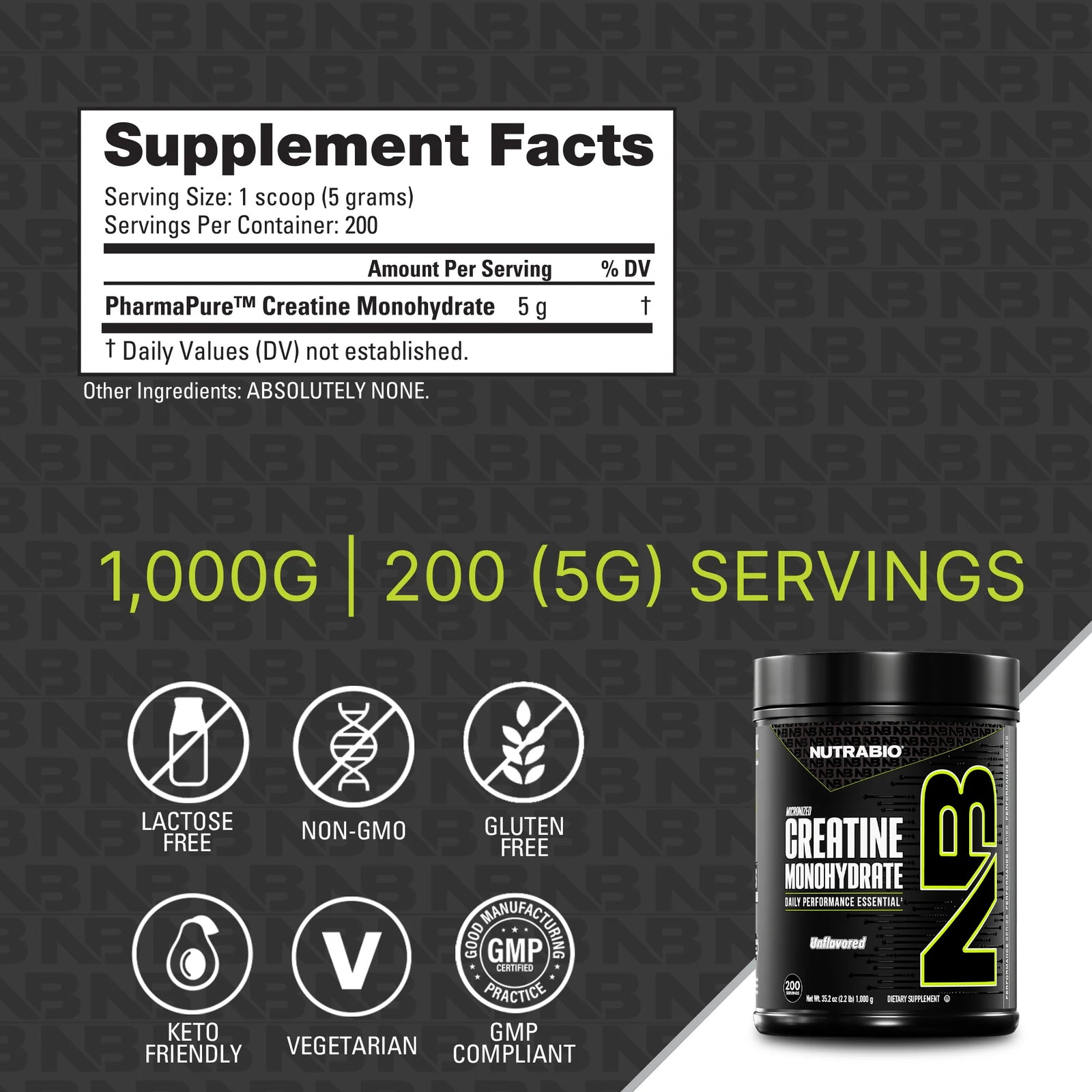 NutraBio Creatine Monohydrate