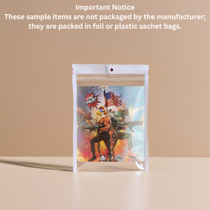 Clear plastic packaging with colorful design on a beige background