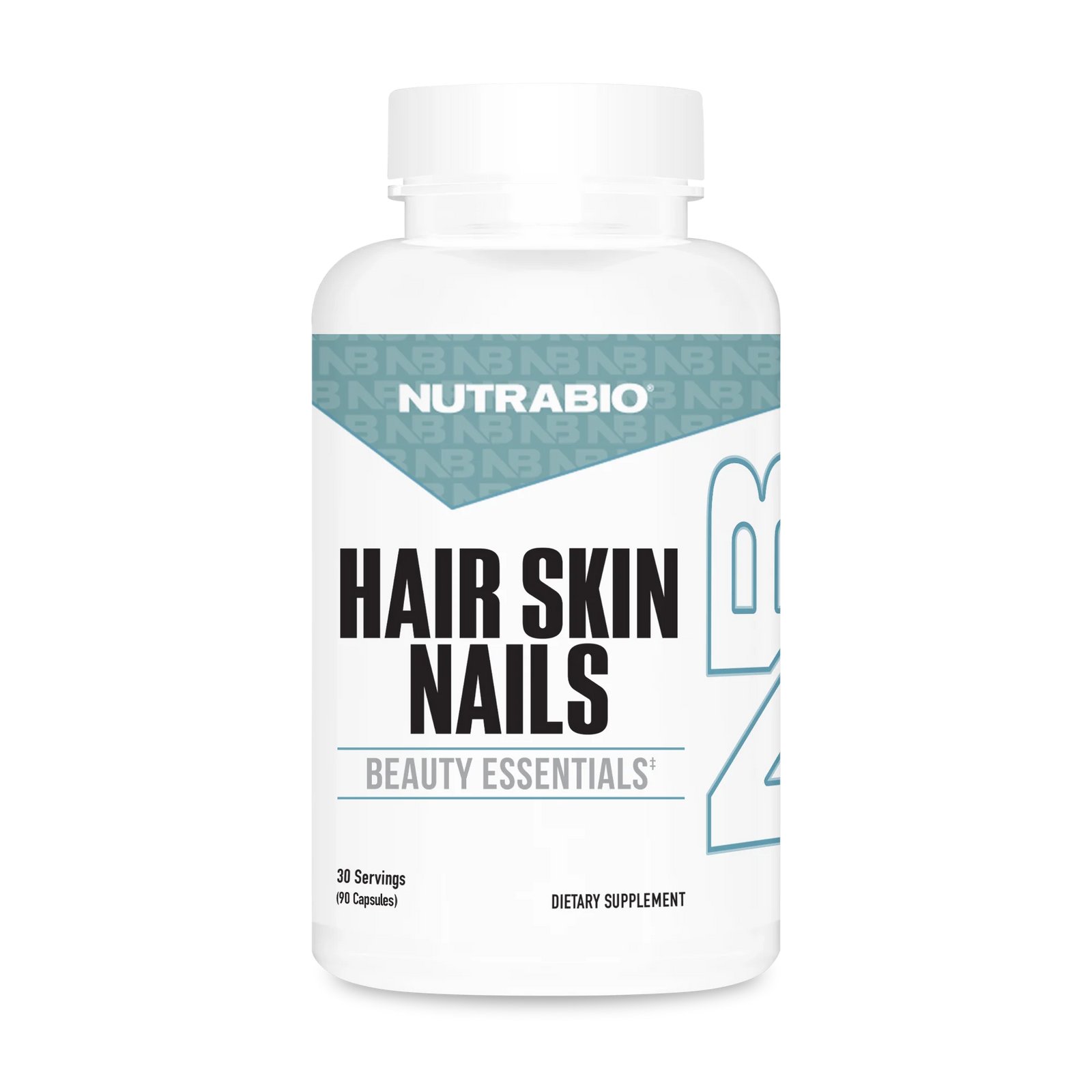 Nutrabio Hair Skin Nails supplement bottle on a white background