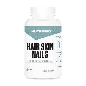 Nutrabio Hair Skin Nails supplement bottle on a white background