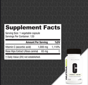 NutraBio Vitamin C 1000mg with Rose Hips - Bemoxie Supplements