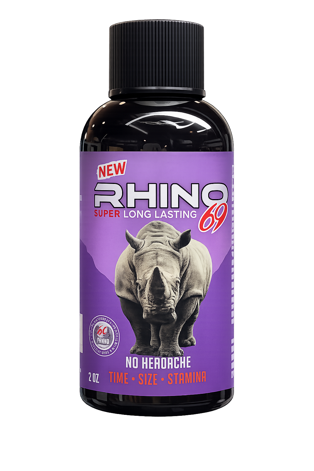 Bottle of Rhino 69 on a white background